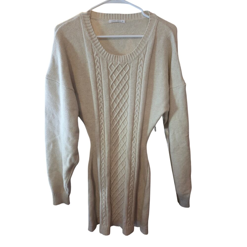 12th Tribe Open Back Sweater Dress L Womens‎ Cream Long Sleeve Chunky Normcore